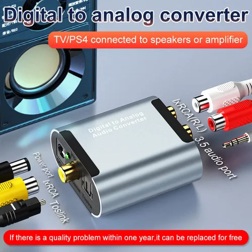 Vista 6 de Tianle Convertidor DAC de 192 KHz, convertidor digital SPDIF Toslink a audio estéreo analógico, adaptador R/L con cable óptico, conector de 0.138 in