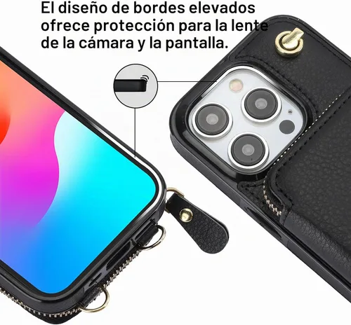 Vista 7 de Bocasal Funda tipo cartera cruzada con múltiples ranuras para iPhone 15 Pro Negro
