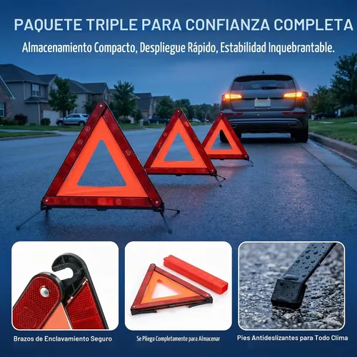 Vista 6 de Fasmov Paquete de 3 Marcos de Advertencia Triangulares Triángulo de Advertencia de Emergencia Reflector Kit de Triángulos de Seguridad, Triángulo
