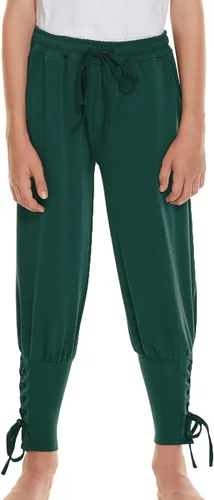 Vista 10 de WISHU Pantalones Piratas Medievales con Bandas de Tobillo para Niños, Disfraz de Pirata Vikingo Renacentista para Niños, Pantalones a Rayas