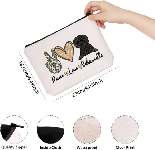 Vista 2 de Schnoodle Mama Gift Peace Love Schnoodle - Bolsa de maquillaje con temática de cachorros para amantes de los perros (PLSchnoodle)