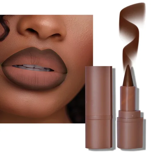Vista 10 de BAISEN DIARY 2 en 1 doble punta mate delineador de labios y brillo de labios, lápiz combinado de labios marrón nude degradado, delineador de labios