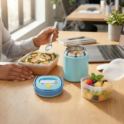 Vista 8 de Termo 2 en 1 para comida caliente con contenedor de aperitivos, contenedor de alimentos aislado de acero inoxidable de 20 onzas con asa y cuchara