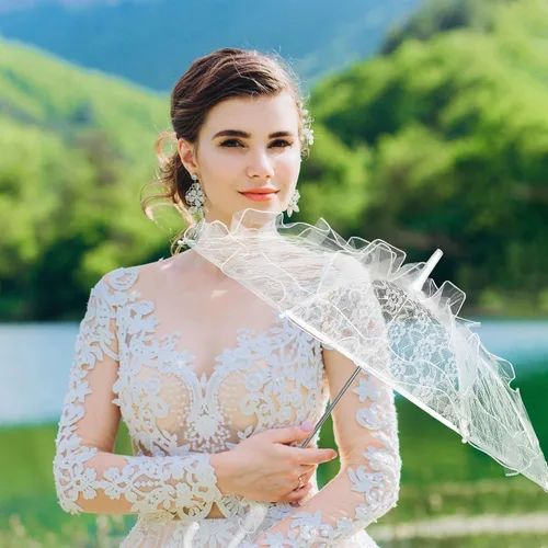 Vista 6 de Amosfun Paraguas de encaje blanco vintage para boda, paraguas de novia hecho a mano con flores bordadas para novia, foto nupcial, disfraz de dama