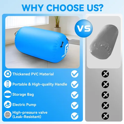 Vista 3 de FBSPORT Air Roller Gymnastics Barrel, Inflatable Gymnastics Air Roller Inflatable Air Gymnastics Mat for Yoga Cheerleading Training Home Outdoor