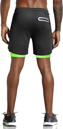 Vista 3 de Leidowei - Shorts 2 en 1, ligeros, de 7 pulgadas y con bolsillos con cierre para hombre, para entrenamiento, correr, hacer yoga y gimnasio