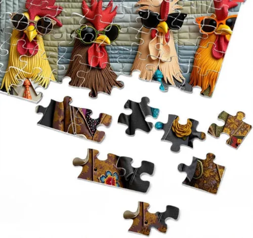 Vista 6 de Runway Roosters - Rompecabezas de 1000 piezas para adultos, rompecabezas de arte de gallo de moda, rompecabezas de animales difíciles desafiantes