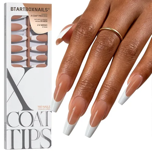 Vista 23 de BTArtboxnails XCOATTIPS White French Tip Press On Nails, XXS Squoval, Pink Lamp-Curable, 4-Week Wear, Natural Nail Look, Salon Quality Value at