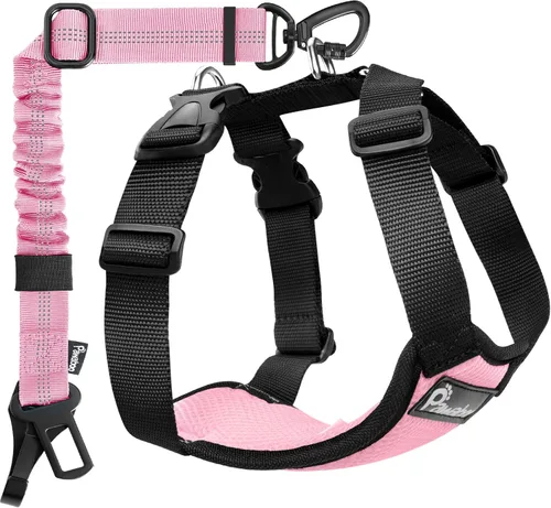 Vista 8 de Pawaboo Arnés de cinturón de seguridad para perro, arnés de automóvil con clips dobles, chaleco ajustable transpirable para mascotas y correa