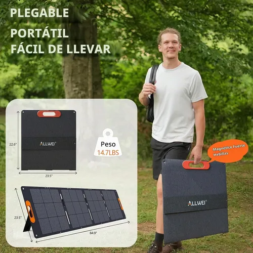 Vista 5 de ALLWEI Panel solar portátil de 200 W para generador solar de estación de energía de 1200 W 2400 W, salidas 3 en 1, cargador solar de 18 V