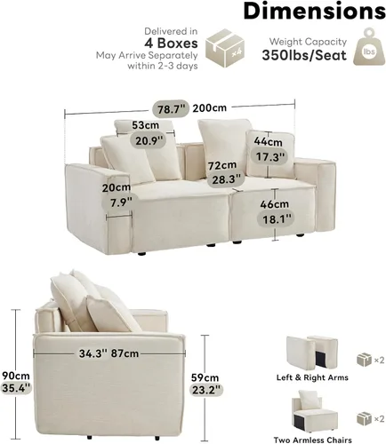 Vista 2 de WILLOVE Juego de sofá modular modular, sofá nube de felpilla con reposabrazos anchos y 8 almohadas, sofás de asiento profundo para sala de estar, 4