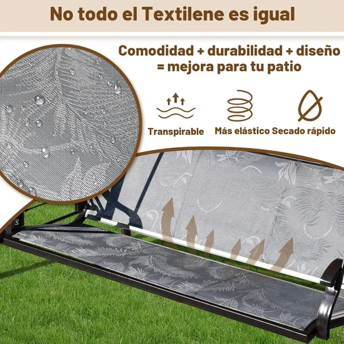 Vista 4 de ZZW Columpio de Patio para 3 Personas Columpio Exterior para Adultos con Toldo Ajustable y Portavasos Mejorados Tela Textilene Silla Columpio de Gris