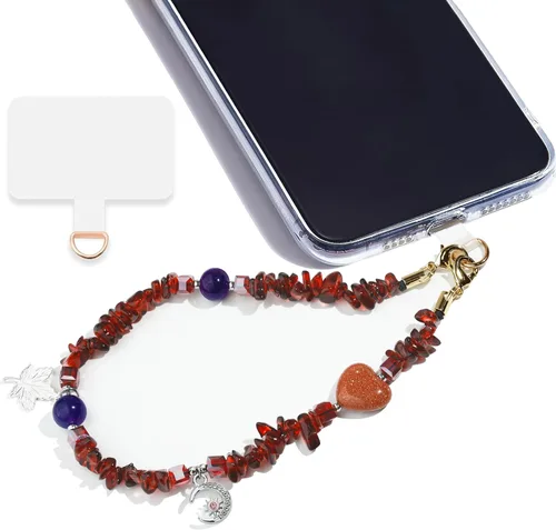 Vista 24 de Correa de muñeca con cuentas de mármol para mujer, diseño desmontable 304 Steel Core, detachable phone wristlet with tether tab, keeps your phone