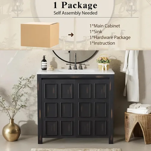 Vista 8 de Harper & Bright Designs Organizador de tocador de baño de 36 pulgadas con fregadero, juego de gabinete combinado, gabinete de almacenamiento