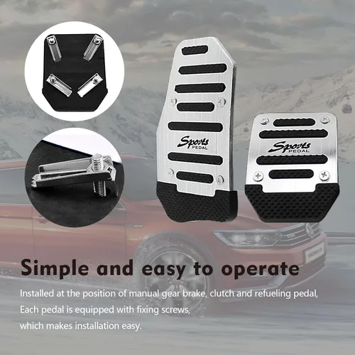 Vista 5 de Pack-3 Fundas Antideslizantes de Aleación de Aluminio para Pedales de Coche, Cobertura Anti-fricción para Pedal de Acelerador y Freno, Compatible