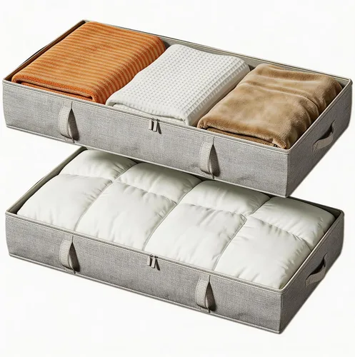 Vista 9 de Vailando Contenedores de almacenamiento para debajo de la cama, 6 pulgadas de alto y 60 litros debajo de la cama con asas resistentes y paredes Beige