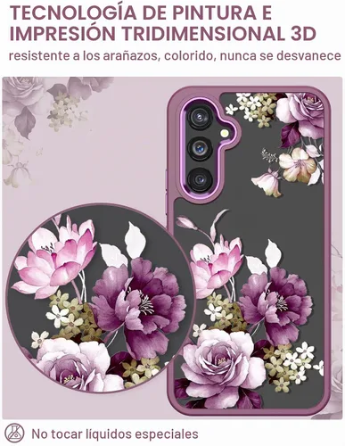Vista 5 de Funda de teléfono con flores transparentes para Samsung Galaxy A54 Golden Shield Flower Series-Púrpura claro