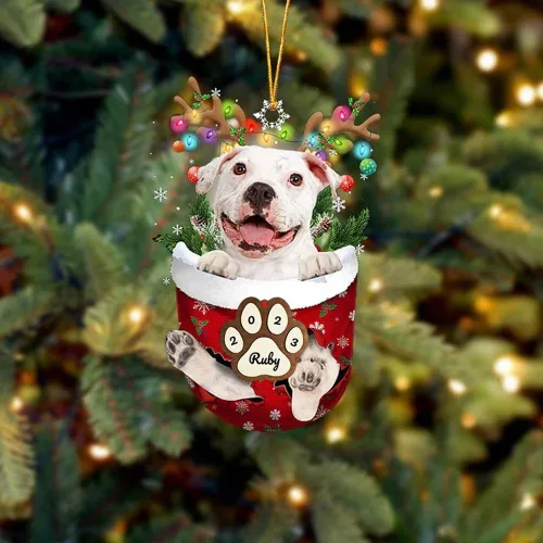 Vista 59 de Adornos personalizados de Pug cervatillo – Decoración personalizada para árbol de Navidad con patas de bolsillo de nieve