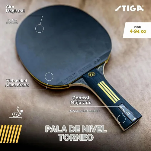 Vista 2 de STIGA Bullet Ping Pong Paddle – 5-ply Extra Light Blade – 2mm Premium Sponge – Flared Handle for Masterful Grip – Performance Table Tennis Racket
