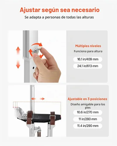 Vista 4 de VEVOR Zancos para paneles de yeso, zancos de pintor de aluminio ajustables de 16.1 a 24.1 pulgadas, capacidad de carga de 228 libras, patas de goma