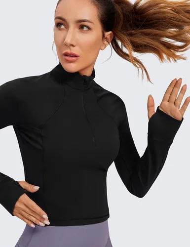 Vista 5 de CRZ YOGA Butterluxe - Camisetas de entrenamiento de manga larga para mujer, con cremallera de medio cuarto, camiseta deportiva con cuello