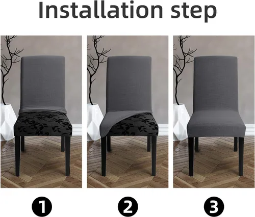 Vista 6 de Fundas para silla de comedor Fundas elásticas para silla, protector decorativo impermeable, desmontables, lavables y elásticas, de licra universal.
