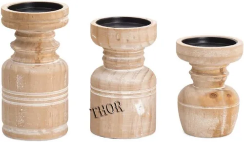Vista 2 de Romadedi - Juego de 3 candelabros decorativos de madera para chimenea, portavelas de madera rústica