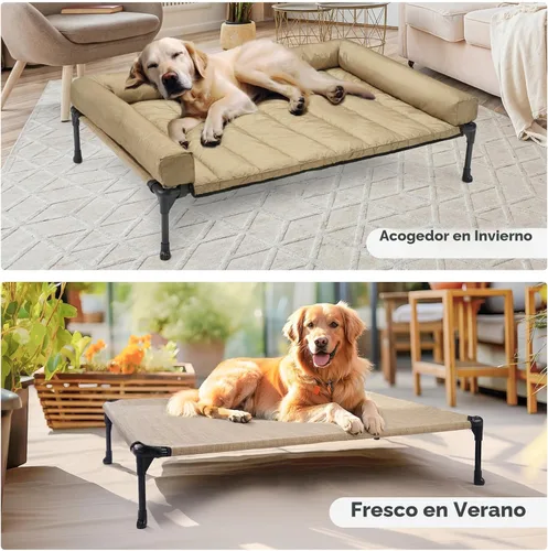 Vista 5 de Veehoo Cama Elevada Refrescante para Perro Añade Cojín Bolster Extraíble Impermeable Alfombrilla, Cuna Elevada para Mascotas con Malla Teslin