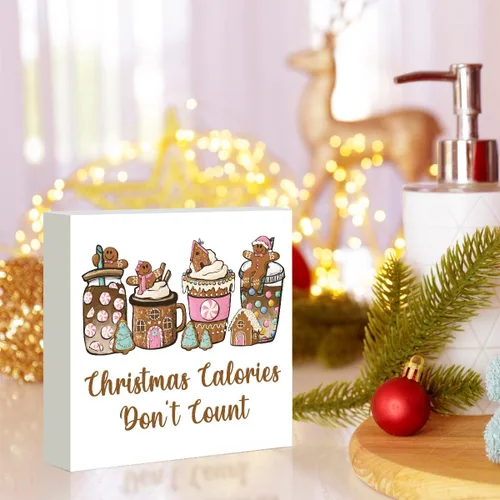 Vista 5 de Decoración navideña de cafetería, decoraciones navideñas divertidas retro, lazo rosa, letrero de calorías de pan de jengibre, regalo para mujeres