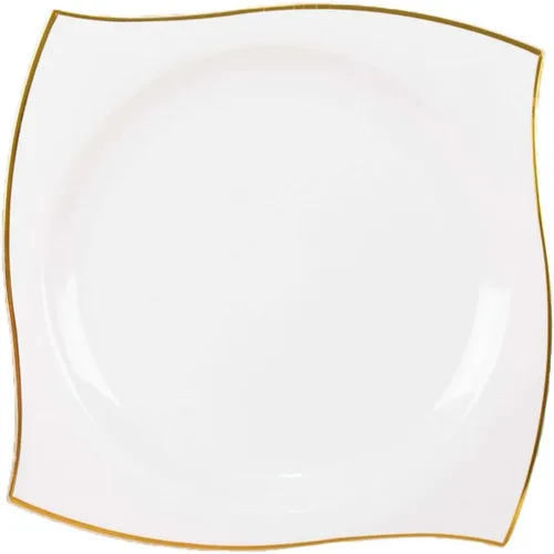 Vista 7 de Efavormart - Paquete de 10 platos cuadrados de postre de plástico con borde ondulado blanco y dorado de 8 pulgadas, elegante vajilla desechable