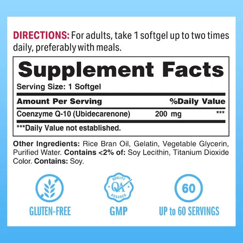 Vista 2 de Vitamin World Cápsulas blandas CoQ10 de 200 mg, suplementos de coenzima Q10 para apoyo antioxidante, salud cardíaca y producción de energía, sin