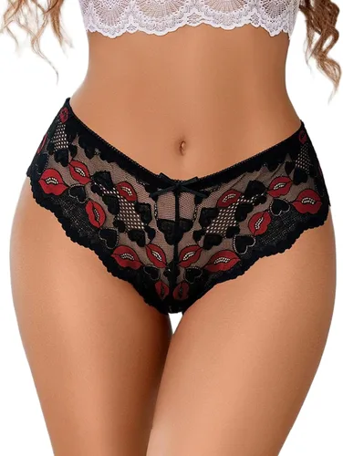 Vista 12 de Avidlove Bragas de Encaje Floral para Mujer Ropa Interior Sexy Hipster Bragas de Bikini Atrevidas Cintura en Forma de V Tangas 1 pieza negro