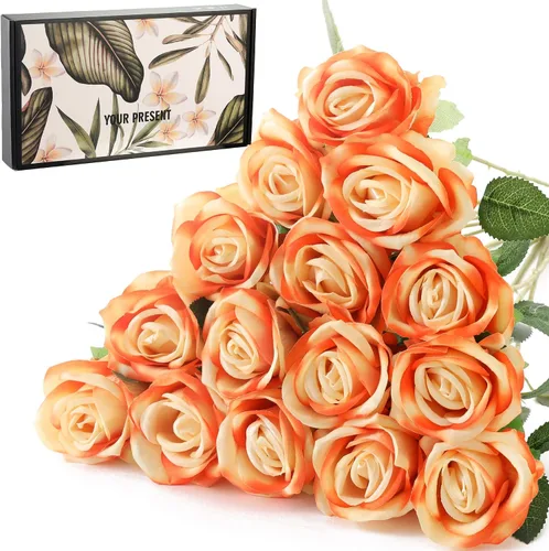 Vista 14 de 12 rosas artificiales de terciopelo sintético para decoración del hogar y boda (rosa perla, negro)