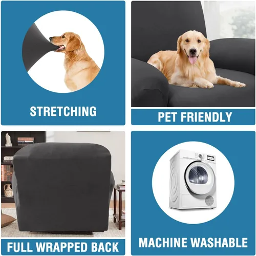Vista 4 de H.VERSAILTEX Fundas para sillas reclinables de vellón mejoradas, funda elástica y lavable, 1 pieza, protector de muebles para mascotas, fundas Gris