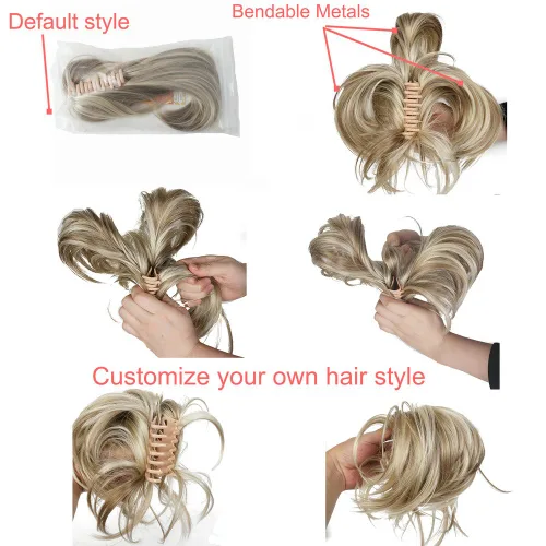 Vista 4 de Aimole Peluca de cabello sintético con clip y clip ajustable, extensiones cortas de cabello sintético (12TT26)