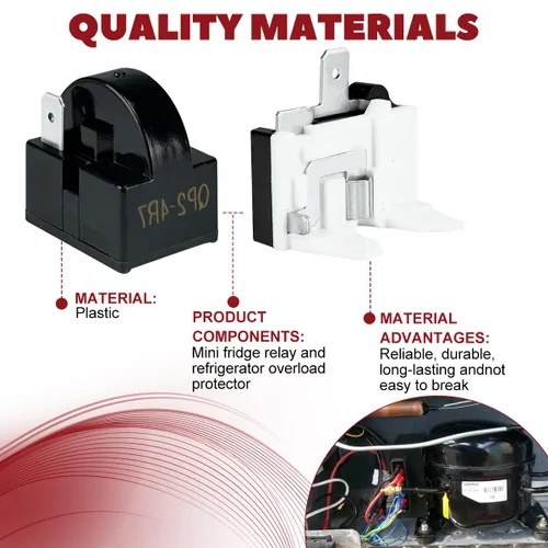 Vista 3 de Kit de relé y sobrecarga para compresor de refrigerador, 2 juegos de arrancadores de refrigerador QP2-4R7 4.7 ohmios 1 pin para refrigerador, relés