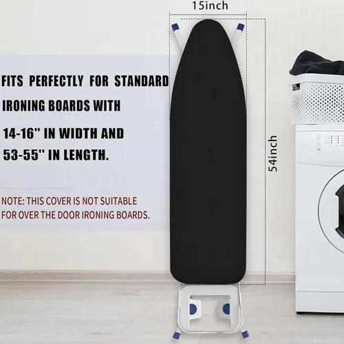 Vista 2 de Funda y almohadilla para tabla de planchar de 15 x 54 pulgadas, funda estándar para tabla de planchar con borde elástico y cierres de velcro, fundas