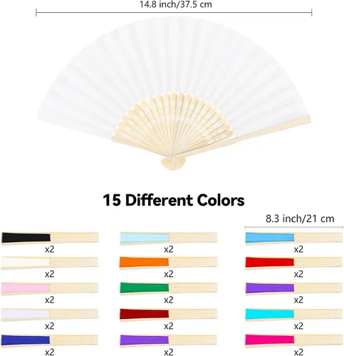 Vista 2 de MCEAST Abanicos plegables de seda de 30 piezas con marcos de bambú, multicolor, perfectos para bodas, fiestas, decoración del hogar