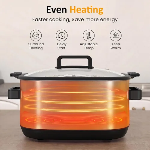 Vista 5 de Sunvivi Cocina múltiple 12 en 1, olla de cocción lenta programable de 6.5 cuartos de galón con temporizador y control de temperatura, ajuste