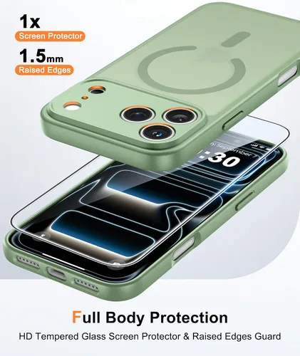 Vista 1086 de FNTCASE Funda para iPhone 17 Pro: Fundas delgadas translúcidas de color azul claro compatibles con MagSafe, protección completa de la cámara