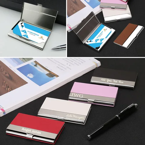 Vista 6 de Titular de la tarjeta de visita personalizada Titular de la tarjeta de visita de cuero personalizado Logo/Nombre Titular de la tarjeta de visita