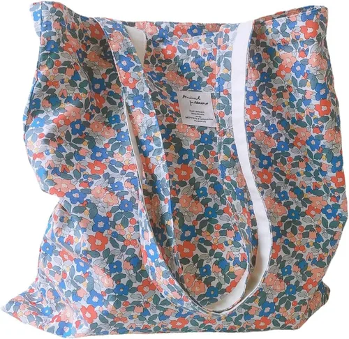 Vista 24 de Floral Canvas Tote Bag Double-Sided Printed Cloth Cotton Tote Floral Shoulder Bags for Beach Travel Shopping Grocery