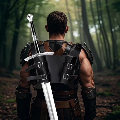 Vista 4 de Espada medieval con espalda daga rana con dos fundas para disfraz de guerrero vikingo renacentista pirata renacentista