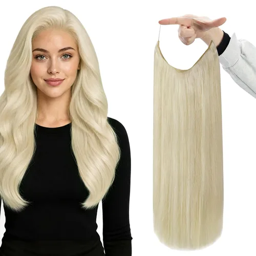 Vista 28 de Fshine - Extensiones de cabello con hilo invisible de 12 pulgadas, color rubio ceniza con reflejos de rubio decolorado, pieza de cabello humano real