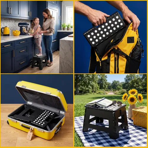 Vista 4 de Utopia Home Taburete plegable de 9 pulgadas, antideslizante, negro