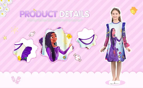 Vista 2 de Cartoon Princess Dress for Girls Fantasy Star Ruffles Costume Kids Long Skirt Causal Wear 2-10 Years