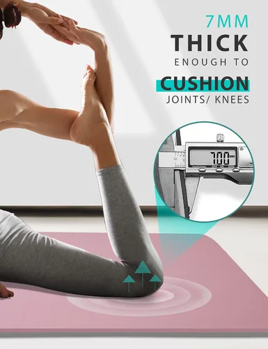 Vista 3 de Tapete de yoga de doble cara antideslizante, 2.835 x 1.260 x 0.276 in, extra ancha y gruesa con correa, esterillas de yoga profesionales de TPE