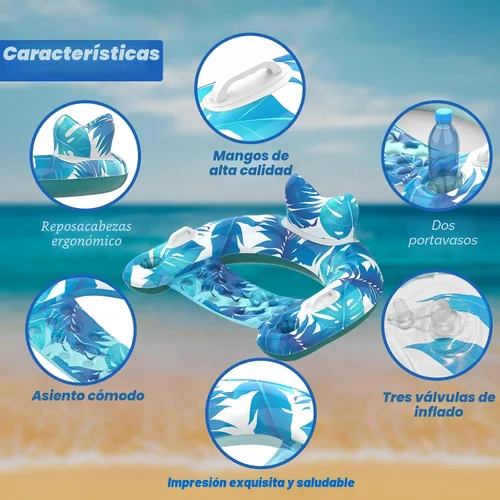 Vista 3 de KEUCL Flotadores de piscina, paquete de 3 sillas inflables para piscina con portavasos y asas, flotadores de piscina para adultos y niños, perfectos