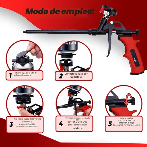 Vista 5 de Luft - Pistola de espuma expandible profesional (1 pistola aislante + 9 extensores), aplicador aislante de poliuretano, pistola de espuma