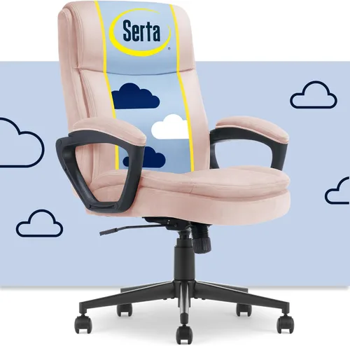 Vista 11 de Serta Comfort Ergo - Silla de oficina ejecutiva, diseño ergonómico de respaldo medio con soporte lumbar, cojín de asiento de doble capa semipelado